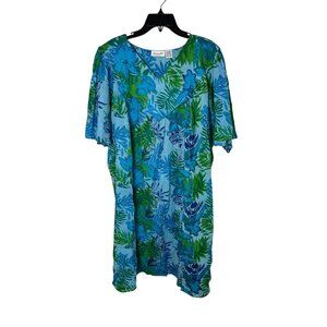 New Sante Classics O/S Plus Womens Blue Floral Tropical Print Tunic Dress Cotton